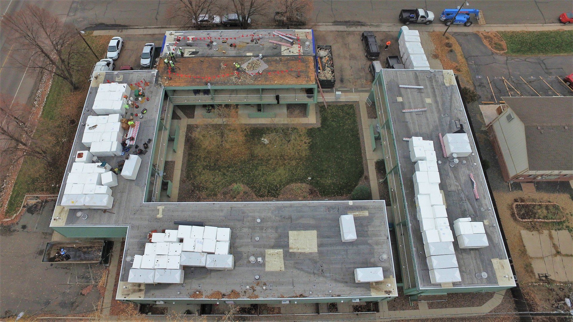 The beginning stages of a flat roof installation.