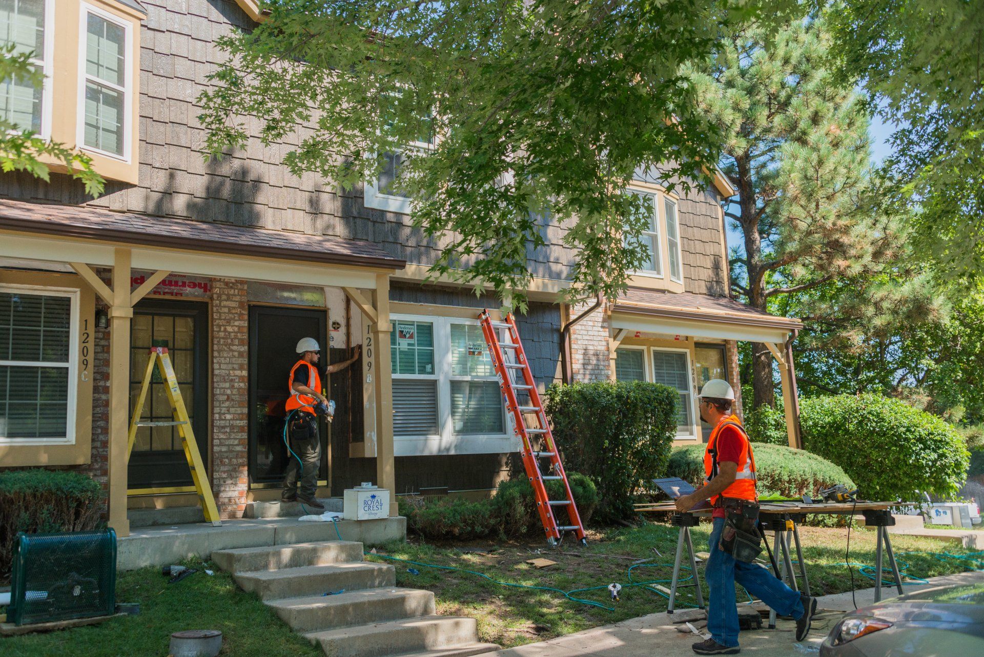 A siding install is almost complete.