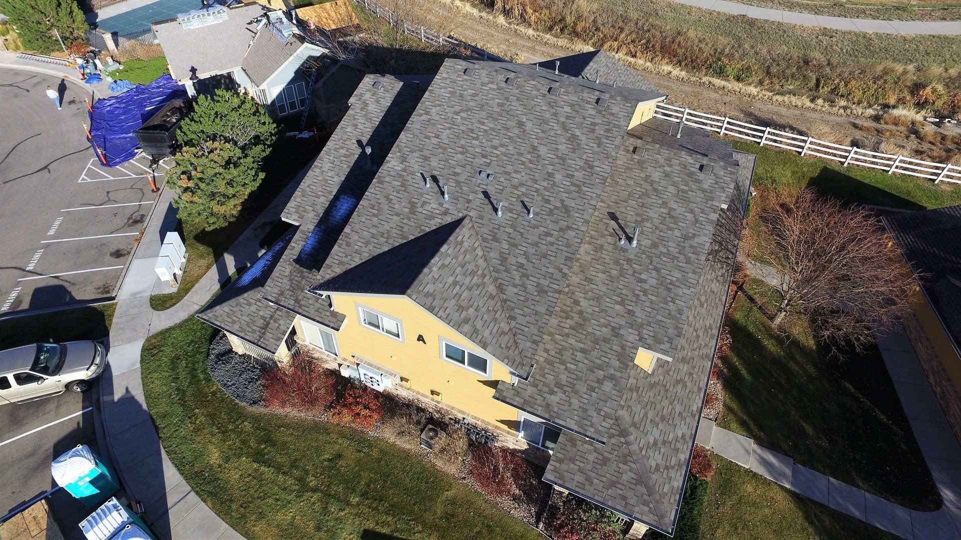 Aerial view of new roof on a multi-family property.