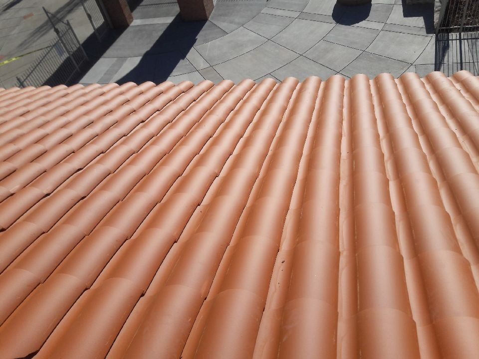 Close-up of tiled roof.