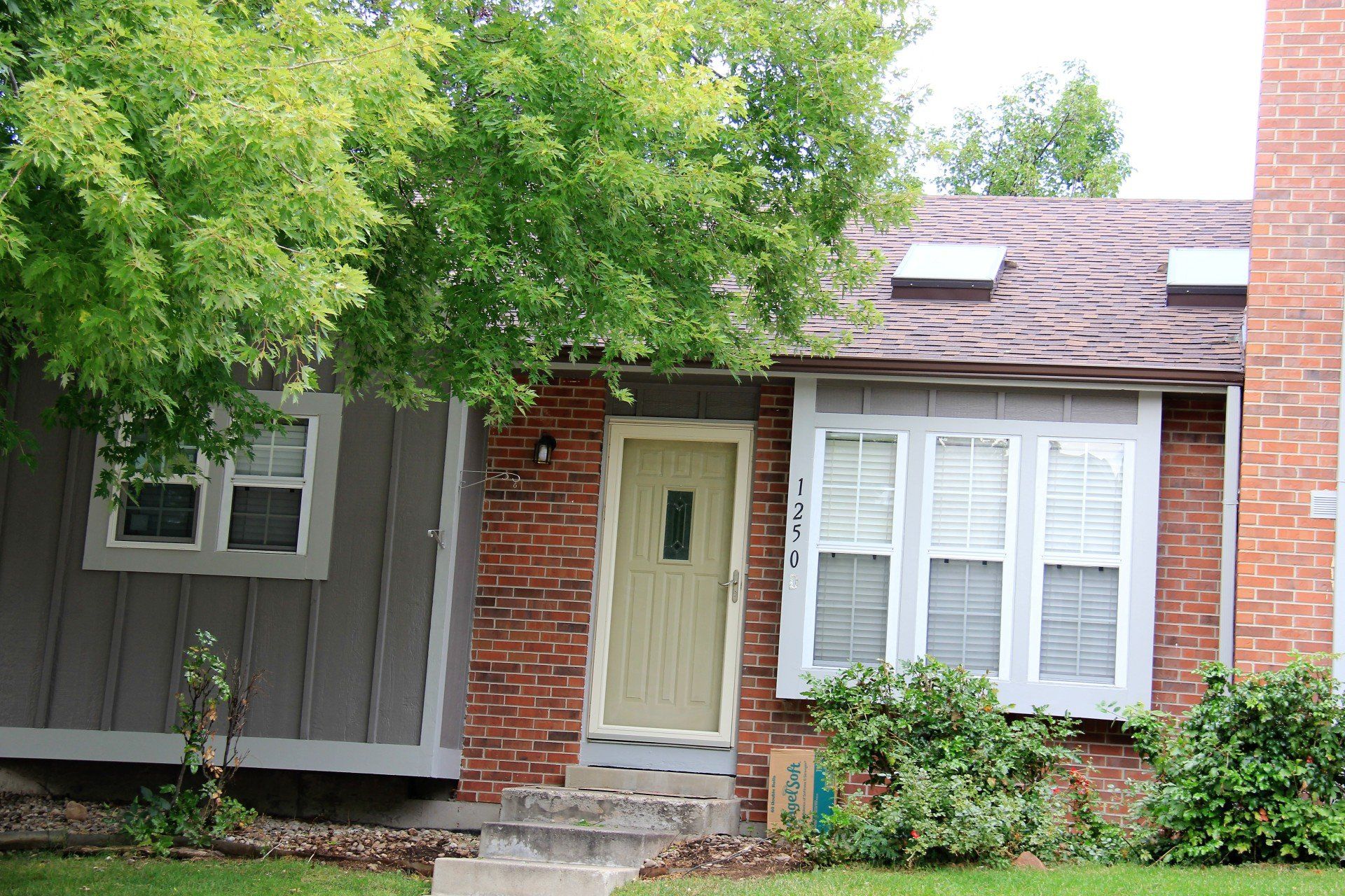 Front of a residence with three tall windows recently installed.