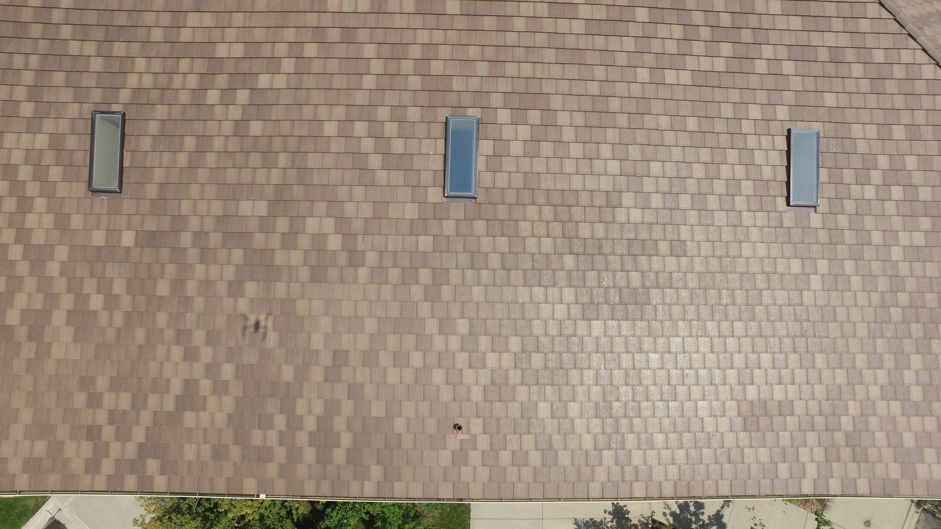 Above view of new roof on a building.