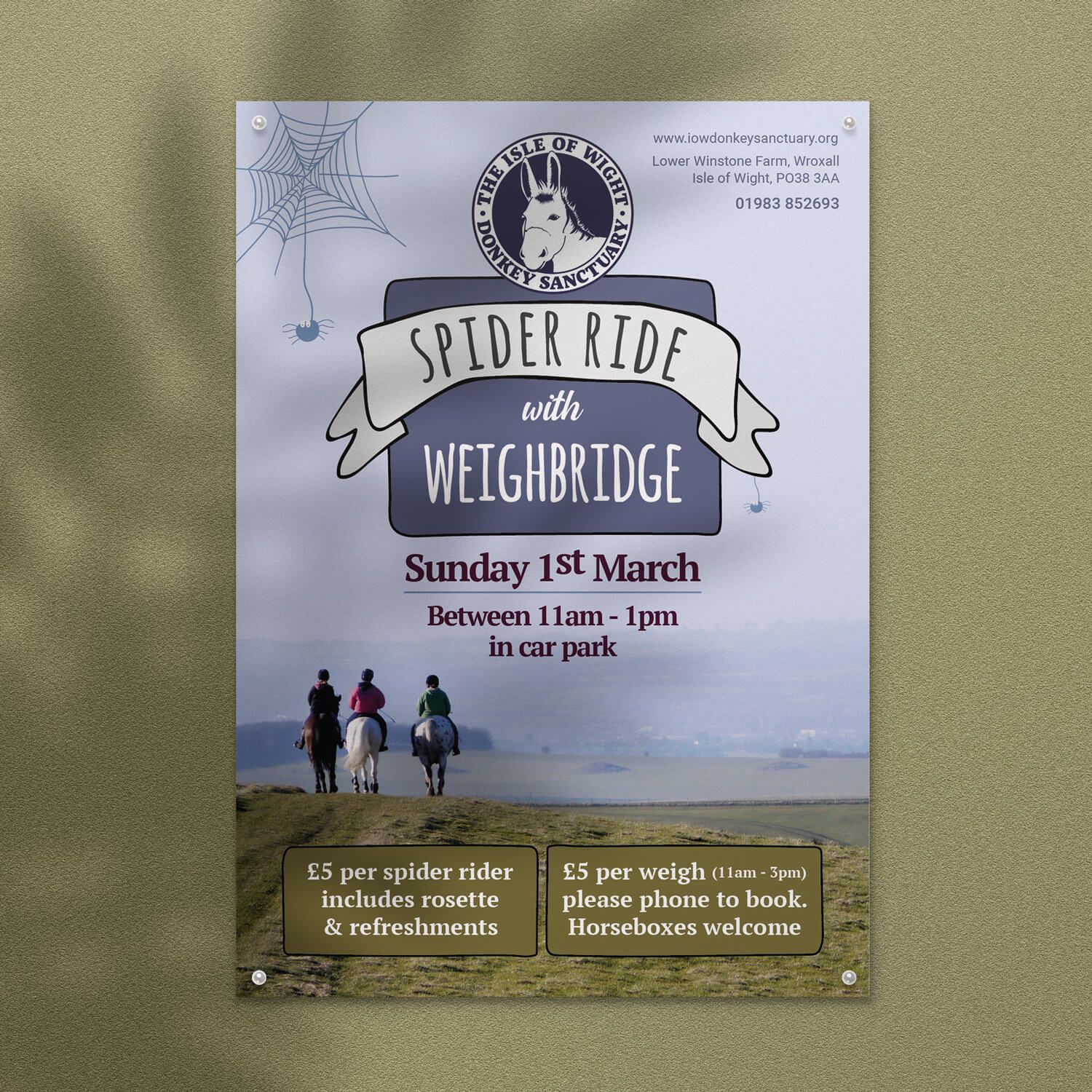 Spider ride poster design for the Isle of Wight Donkey Sanctuary, designed by MooksGoo