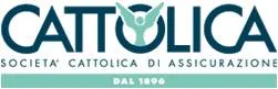 Logo di Cattolica Assicurazioni con testo e un angelo stilizzato color verde acqua all'interno della lettera