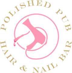A logo for polished pub hair and nail bar