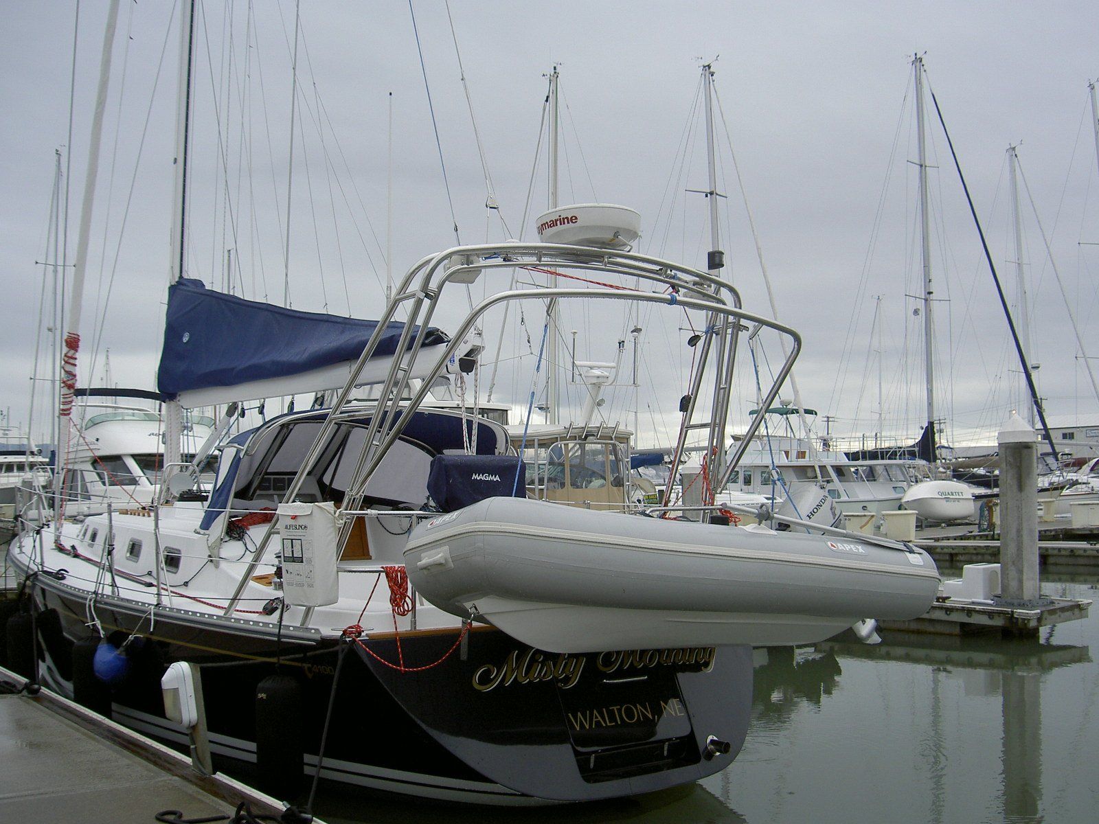 Stainless steel sailboat arch and dinghy davit system by Tanner Manufacturing.