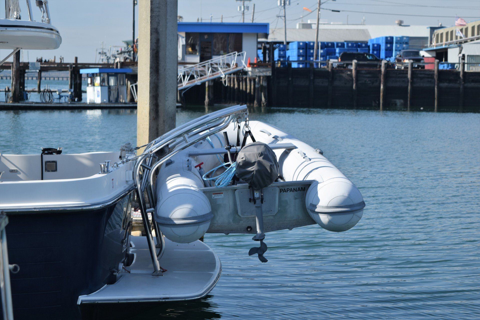 Davit system by Tanner Manufacturing installed on a swim platform.