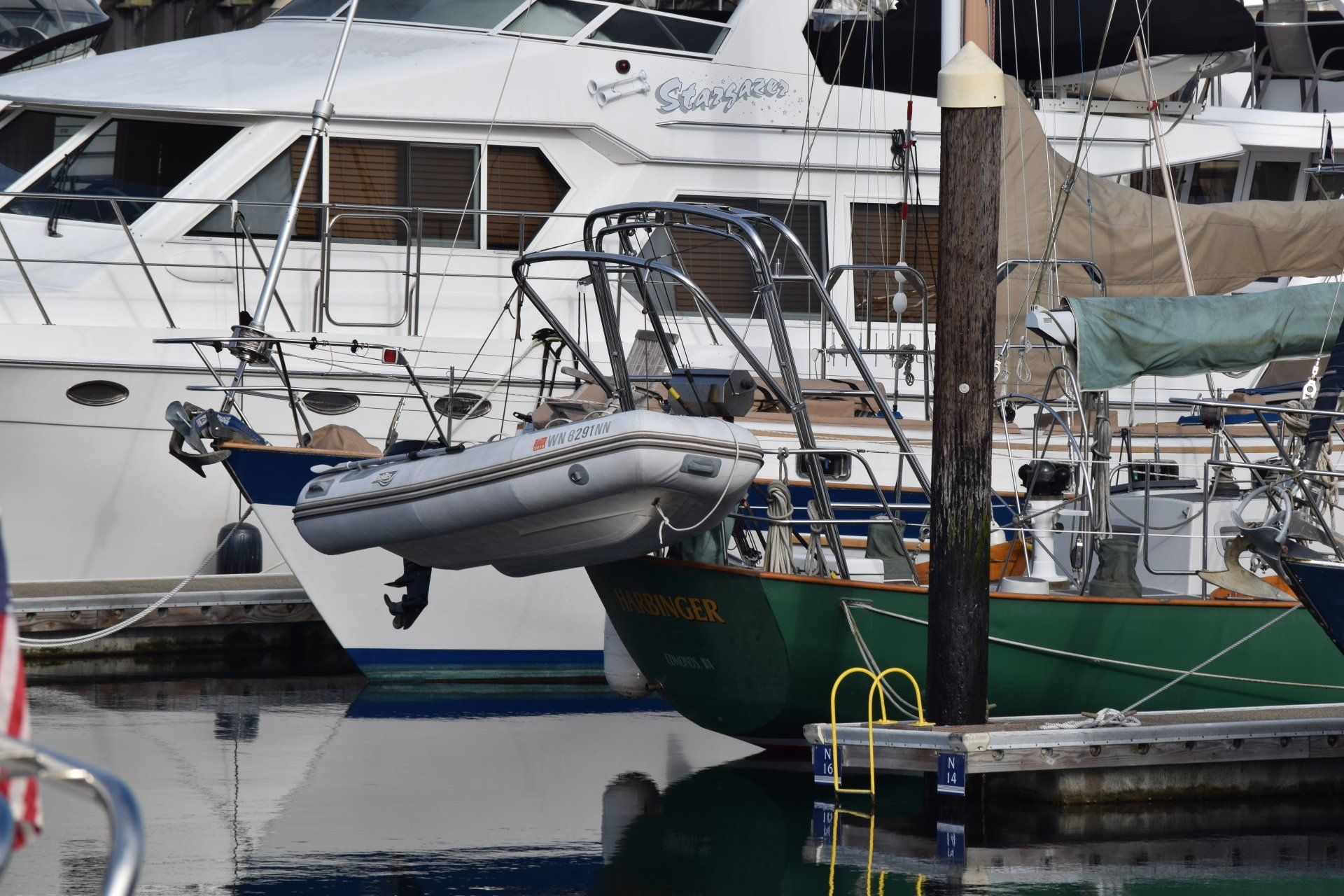Stainless steel sailboat arch and dinghy davit system by Tanner Manufacturing.