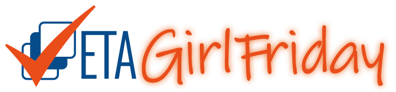 A logo for eta girl friday with a check mark