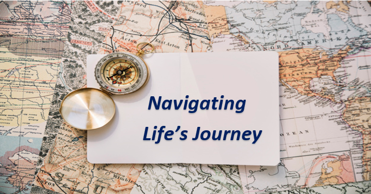A map with a compass and a sign that says navigating life 's journey