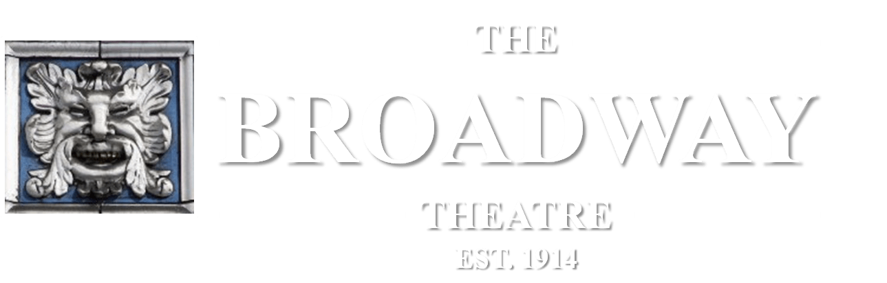 Logo for The Broadway Theatre, featuring an ornate sculpted mask icon next to the text