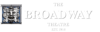 Logo for The Broadway Theatre, featuring an ornate sculpted mask icon next to the text