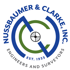 Logo for Nussbaumer & Clarke, Inc. featuring a blue N and green C with a surveying target in the center.