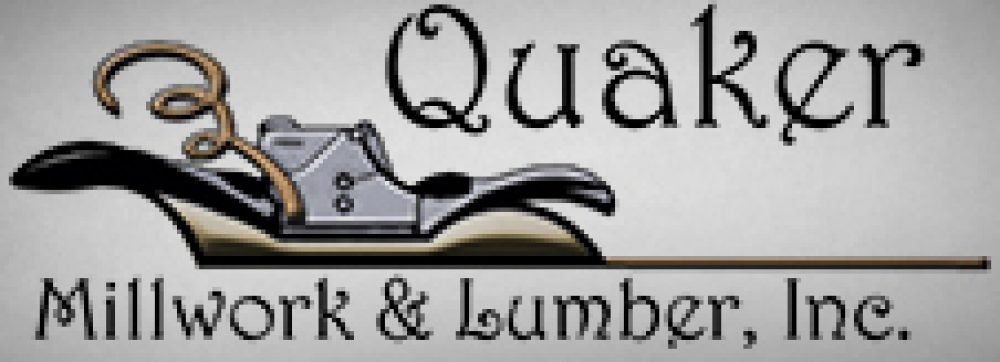 Logo for Quaker Millwork & Lumber, Inc. featuring a stylized illustration of a hand plane tool above the business name.