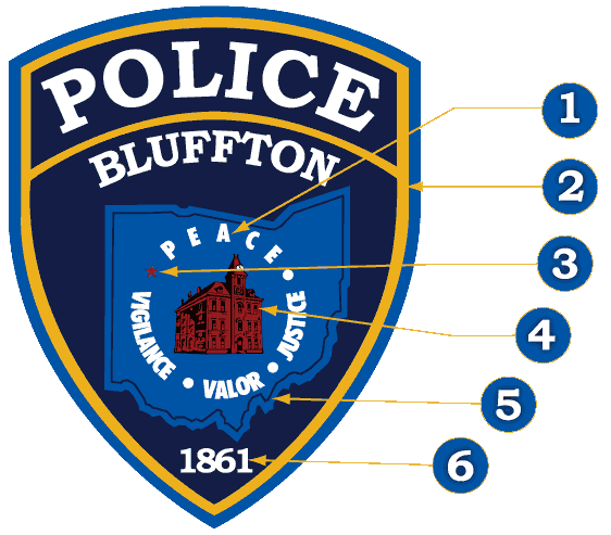 Police insignia with numbers pointing out what the meaning behind each part is.