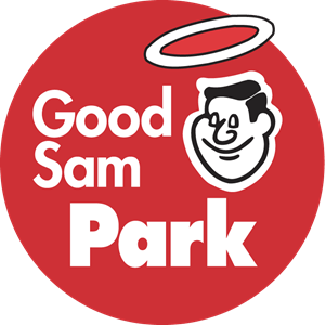Good Sam Park logo: red circle with white text, halo, and smiling face icon