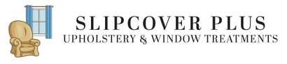The logo for slipcover plus upholstery and window treatments