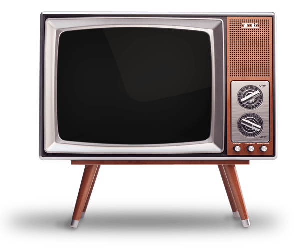 An old fashioned tTV is sitting on a wooden stand.