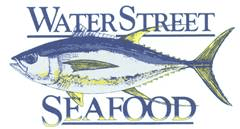 Water Street Seafood logo with a blue and yellow fish over the words “Water Street Seafood”