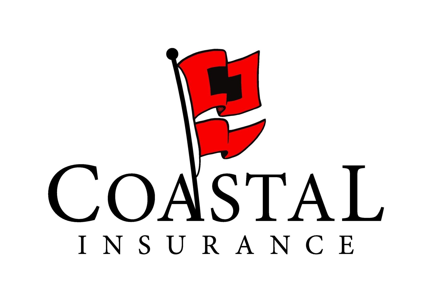 Coastal Insurance logo with red sail above black text on a white background