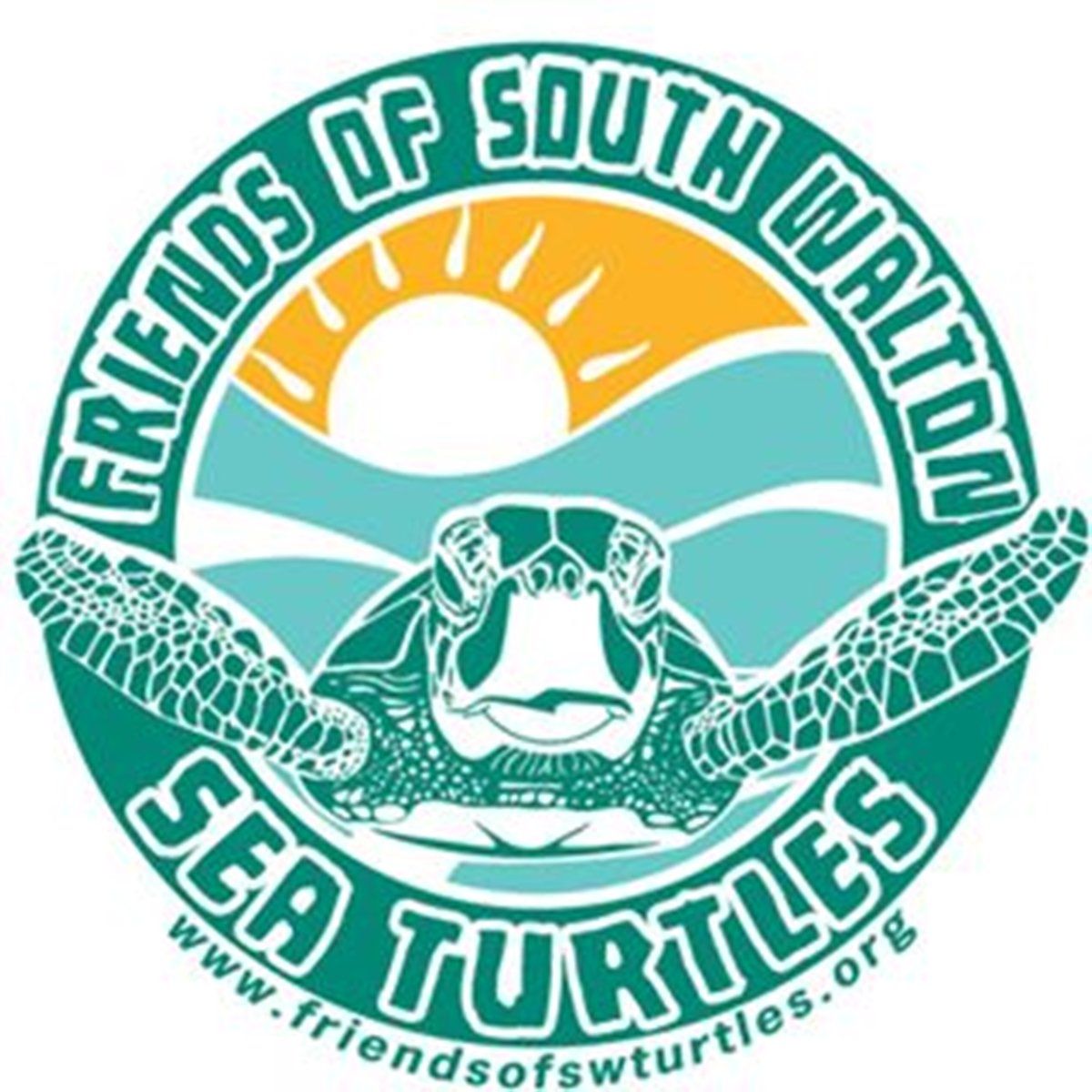 Friends of South Walton Sea Turtles logo with a turtle over ocean waves and sunrise