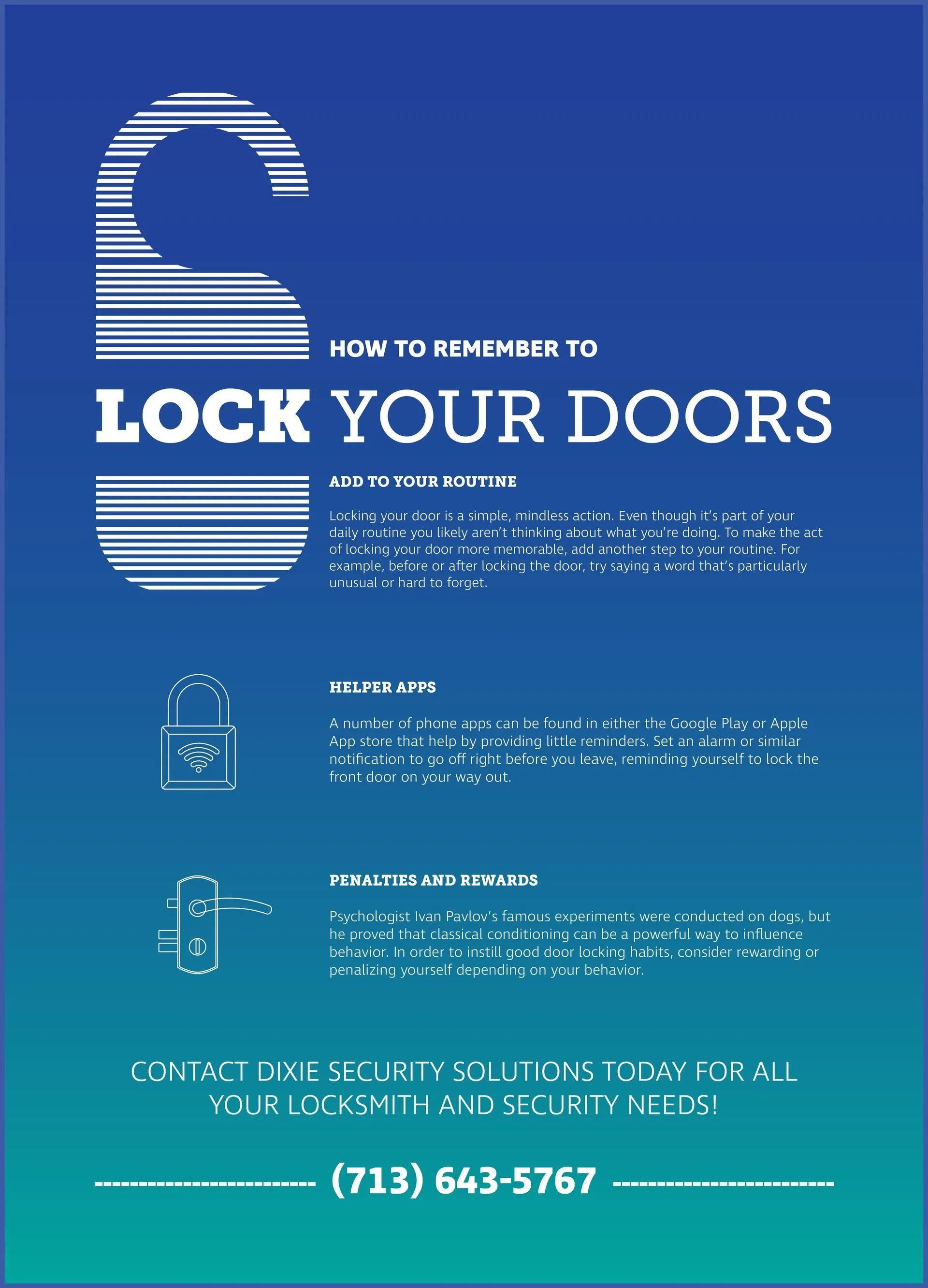 Lock Your Doors — Houston, TX — Dixie Safe & Lock Service Inc. Lock Your Doors — Houston, TX — Dixie Safe & Lock Service Inc.