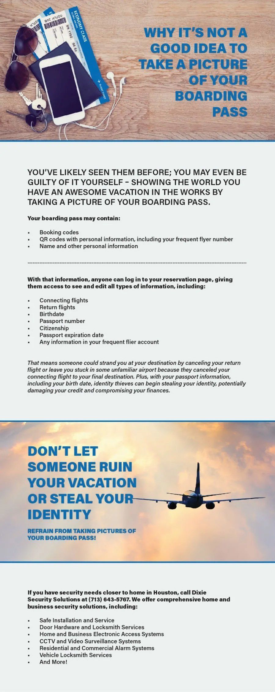 Take Picture of Boarding Pass — Houston, TX — Dixie Safe & Lock Service Inc.