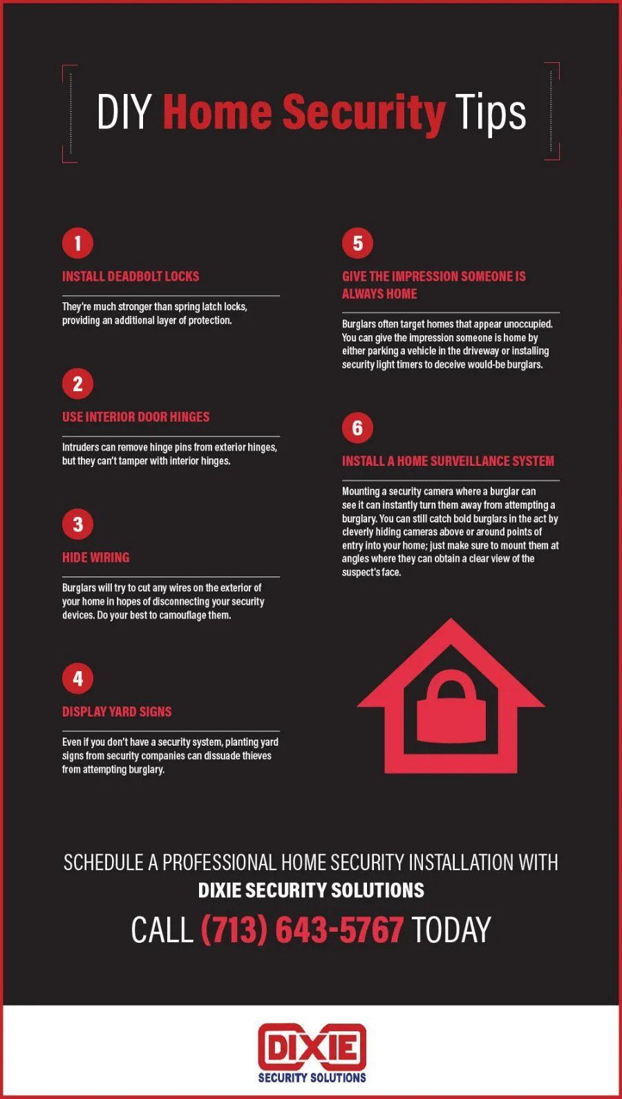 DIY Home Security Tips — Houston, TX — Dixie Safe & Lock Service Inc. DIY Home Security Tips — Houston, TX — Dixie Safe & Lock Service Inc.