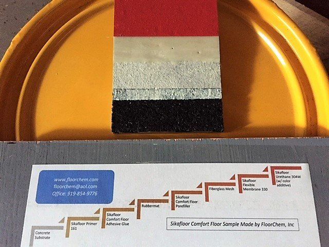 sika, comfort floor, resinous flooring, epoxy floor sample, urethane top coat, flexible membrane