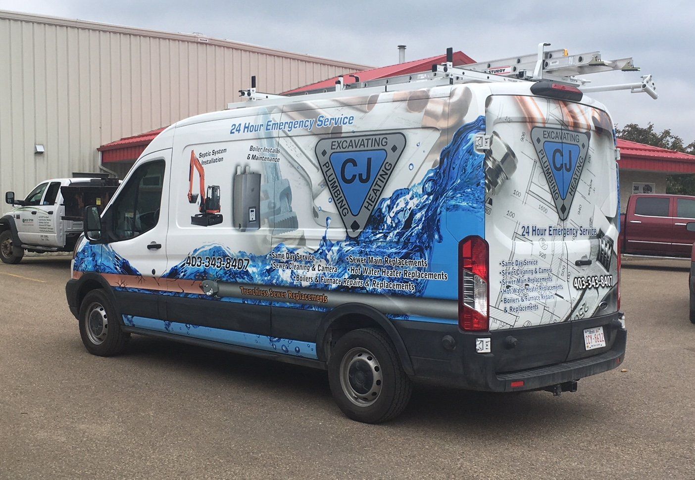 large white cargo company truck with log printed on it