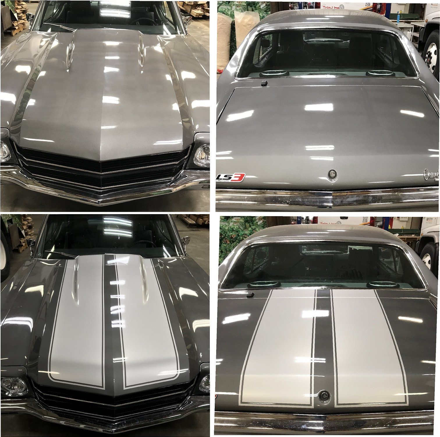 before and after photo of racing stripe paint job