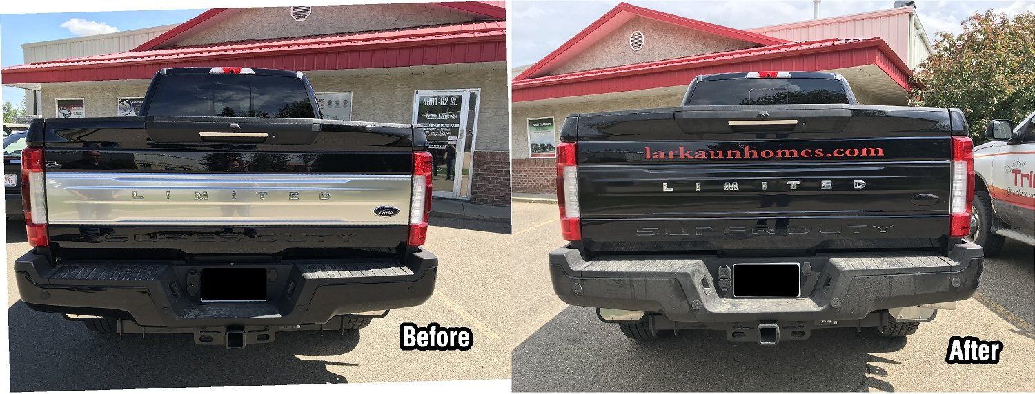 back of tailgate truck with custom paint job