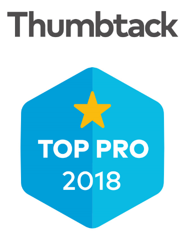A blue badge that says thumbtack top pro 2018