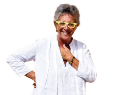 a woman wearing glasses and a white shirt is smiling