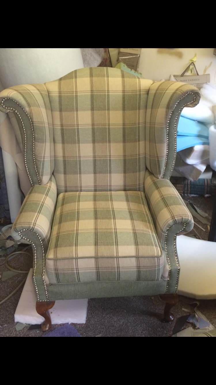 Check patterned green chair