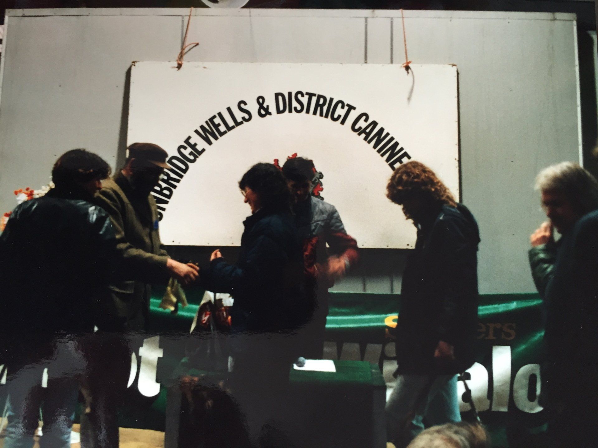 Leamington's agility team members qualifying for The Winalot Tournament Finals at Tunbridge Wells Agility Show in 1980s