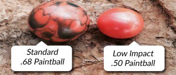 Size Comparison Standard vs. Low Impact Paintballs
