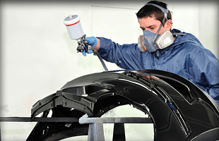 For an accident repair in Norwich call Davey's Accident Repair Centre Car panel being re-sprayed
