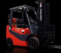 3d render of forklift truck on white