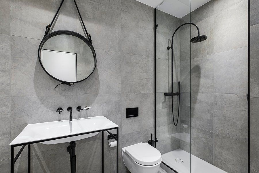 bathroom with glass shower door