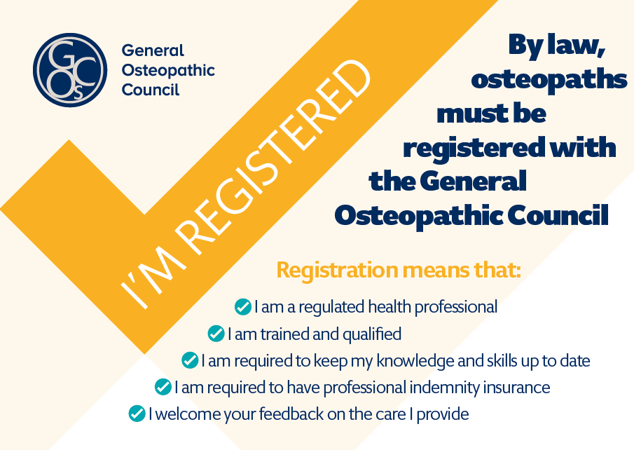 A sign that says i 'm registered by law osteopaths must be registered with the general osteopathic council