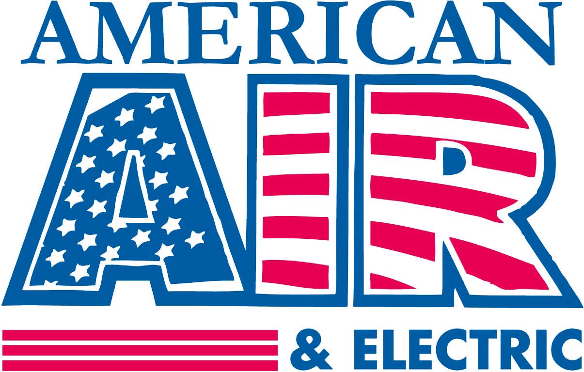 American Air & Electric logo in blue and pink with stars and stripes styling