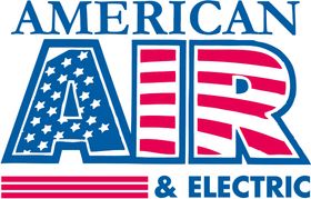 American Air & Electric logo in blue and pink with stars and stripes styling