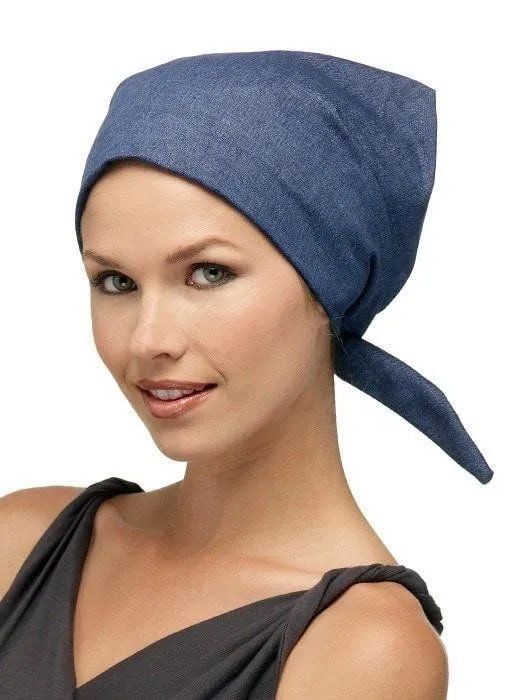 Woman with Blue Hair Wrap Scarf — Westbury, NY — Wig Wam Hair