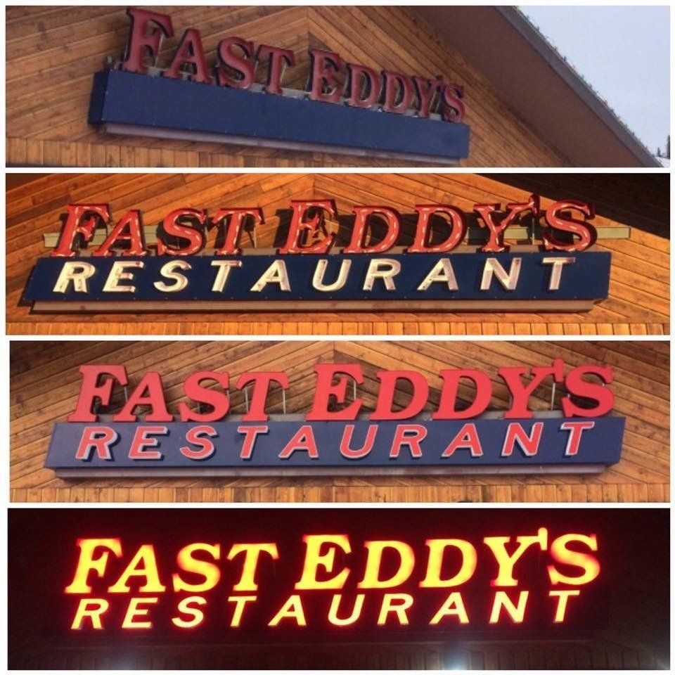 Fast Eddies Restaurant sign LED Retrofit done by Universal Sign and Lighting in Alaska