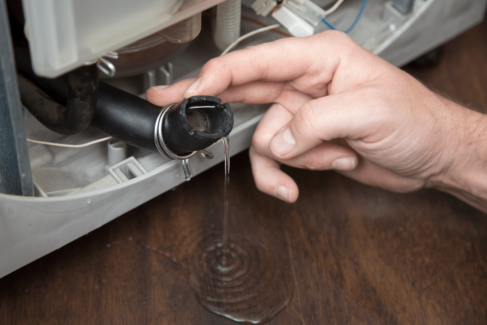 Professional fixing a leaking washing machine. Restoration 1 of Morris County.