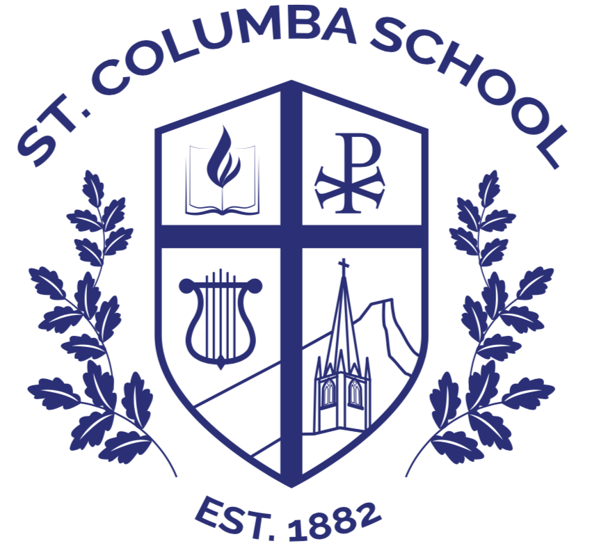 The logo for st. columba school was established in 1882