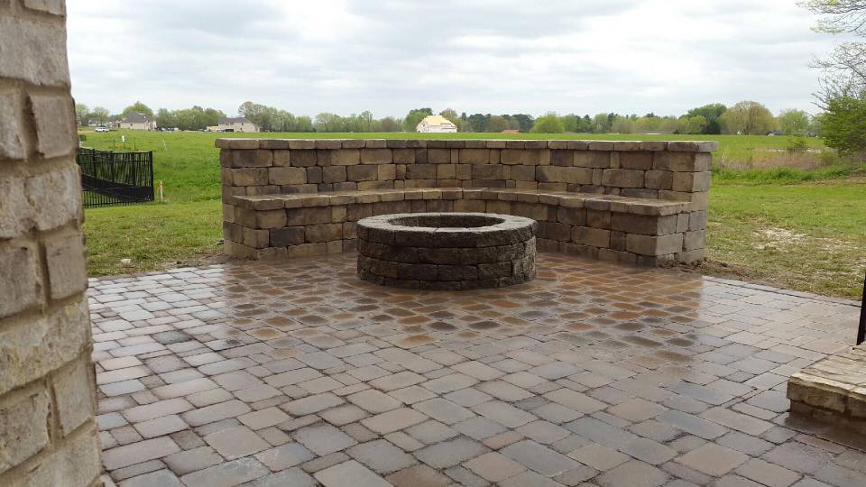 firepit and patio with seating area