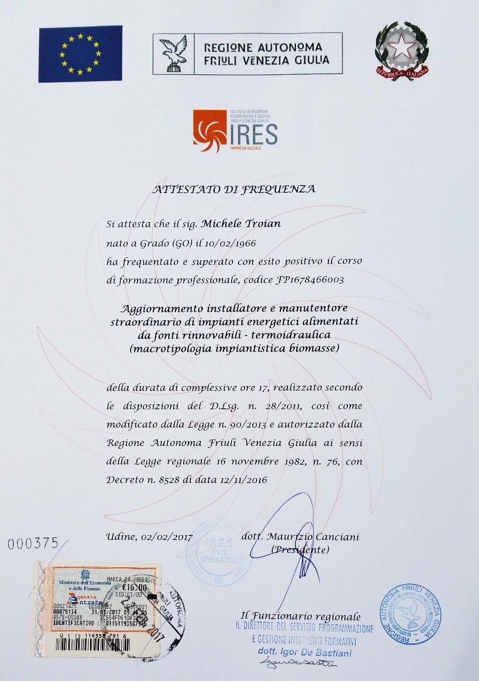 Attestato corsi FER