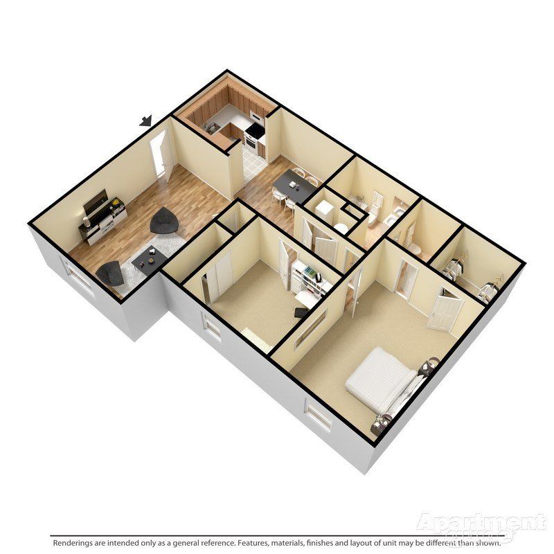 Two Bedroom; 1140sq ft; 2bd/1.5ba